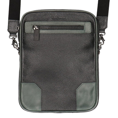a.testoni Leather Vertical Crossbody Bag Black/Green