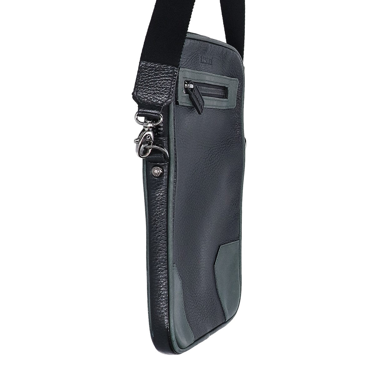a.testoni Leather Vertical Crossbody Bag Black/Green
