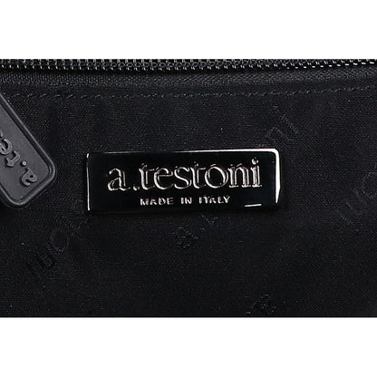 a.testoni Leather Vertical Crossbody Bag Black/Green