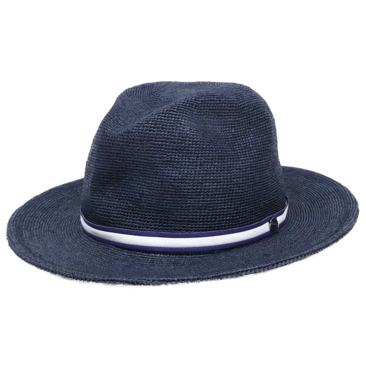 Borsalino Navy Raffia Cloche Rollable Hat Size 56