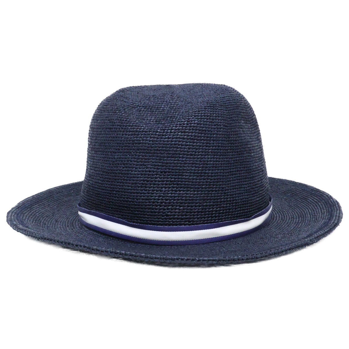 Borsalino Navy Raffia Cloche Rollable Hat Size 56