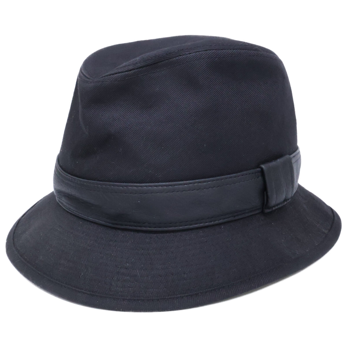 HERMES Cotton Deerskin Fedora Hat Black Size 58