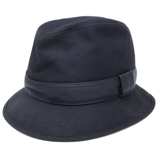 HERMES Cotton Deerskin Fedora Hat Black Size 58