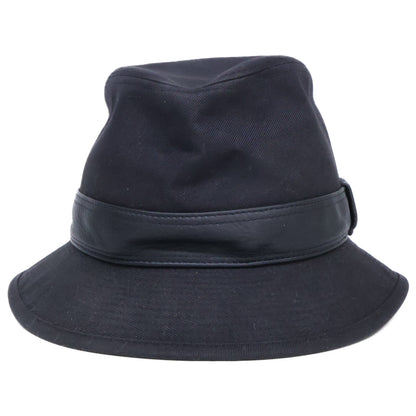 HERMES Cotton Deerskin Fedora Hat Black Size 58