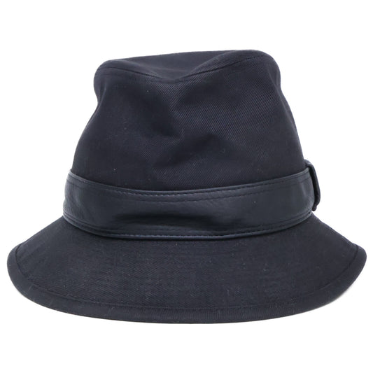 HERMES Cotton Deerskin Fedora Hat Black Size 58