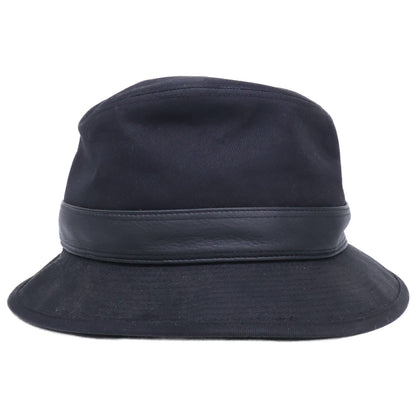 HERMES Cotton Deerskin Fedora Hat Black Size 58