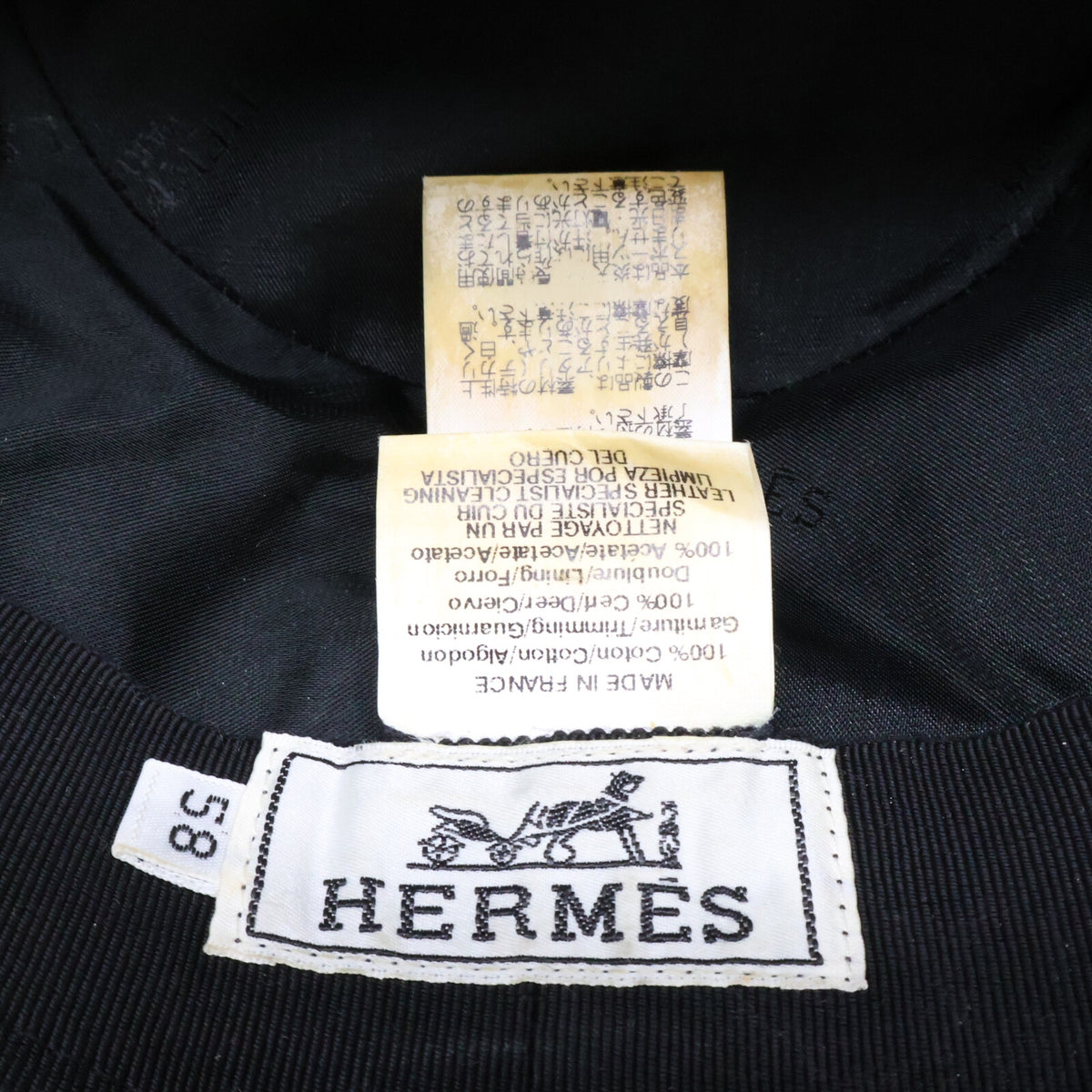 HERMES Cotton Deerskin Fedora Hat Black Size 58
