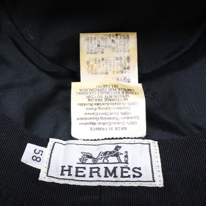 HERMES Cotton Deerskin Fedora Hat Black Size 58
