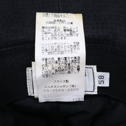HERMES Cotton Deerskin Fedora Hat Black Size 58