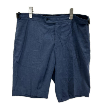 HERMES Linen Blend Leather/Sellier Shorts Blue Size 48