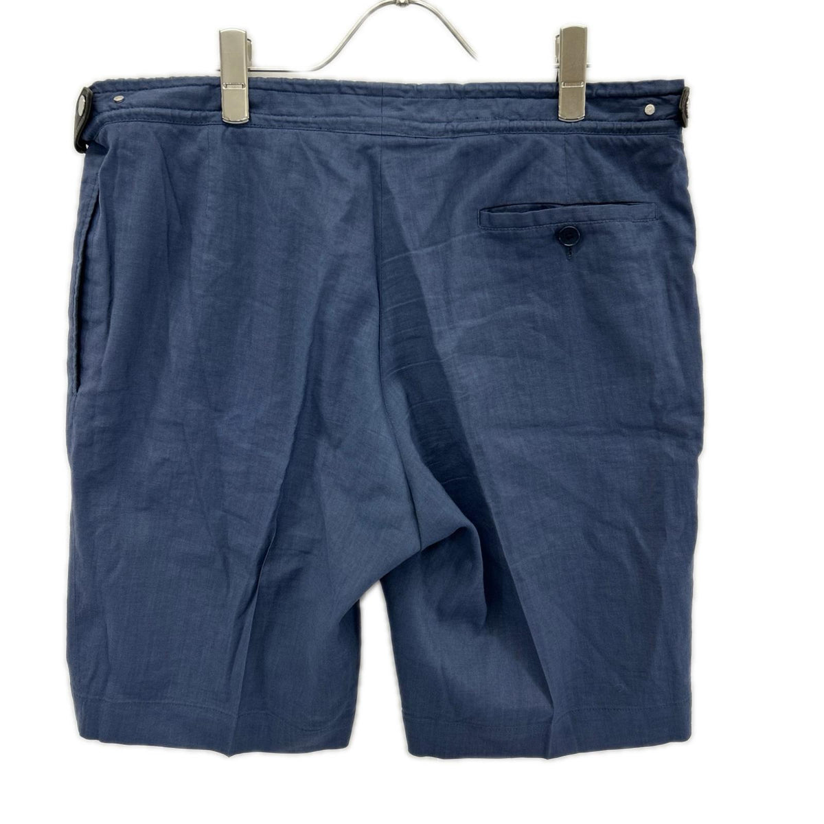 HERMES Linen Blend Leather/Sellier Shorts Blue Size 48