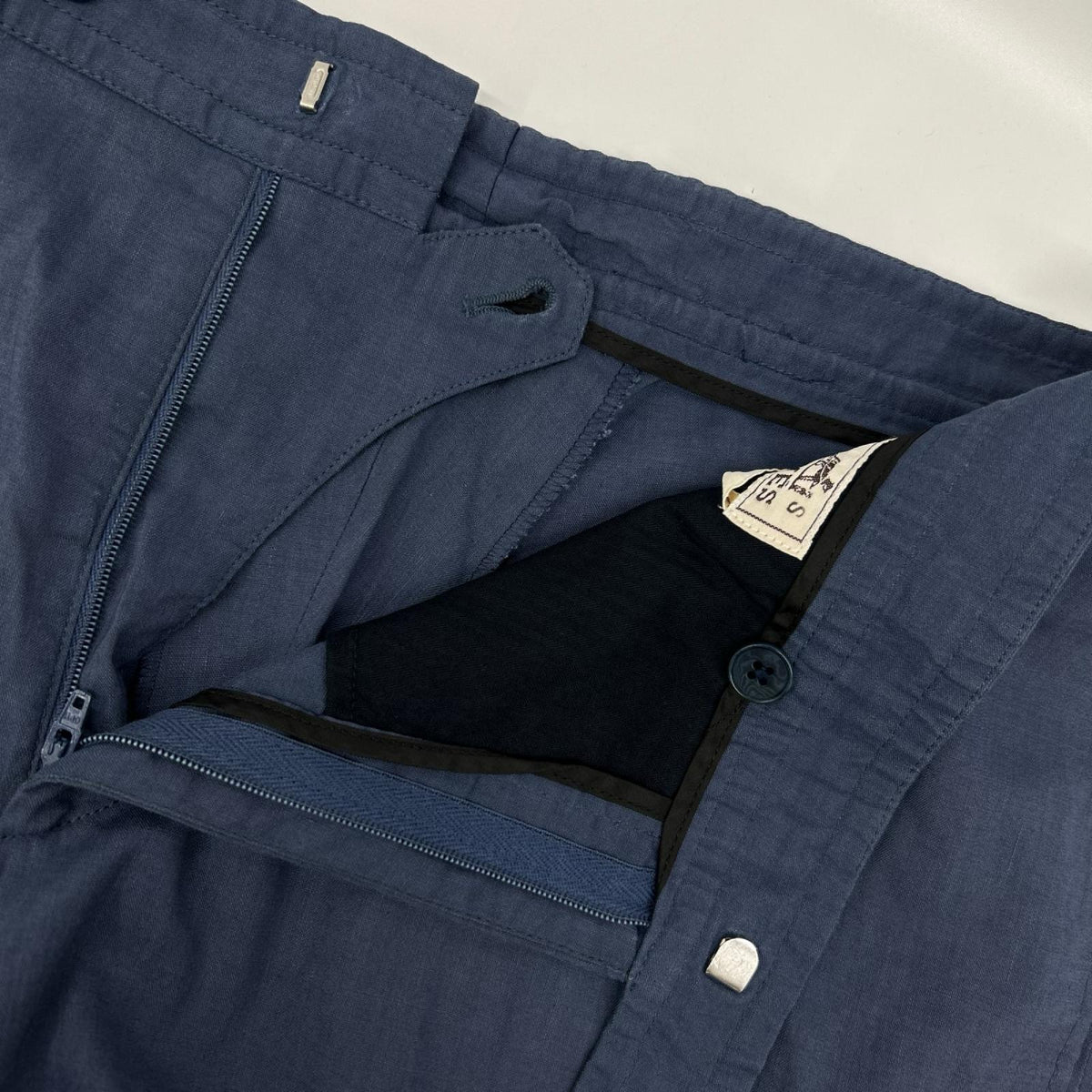 HERMES Linen Blend Leather/Sellier Shorts Blue Size 48