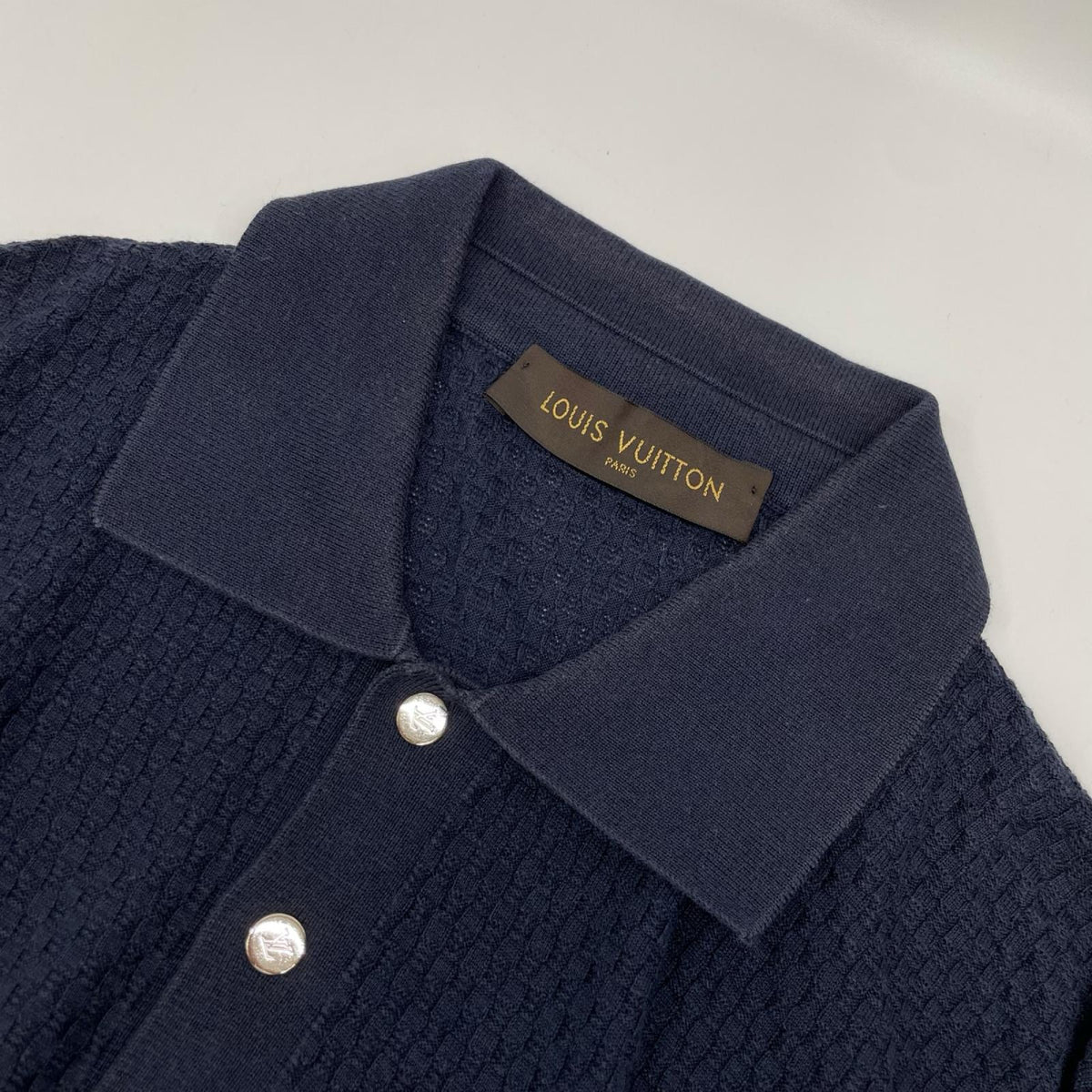 LOUIS VUITTON Cotton Silk Cashmere Knit Shirt Navy Size L