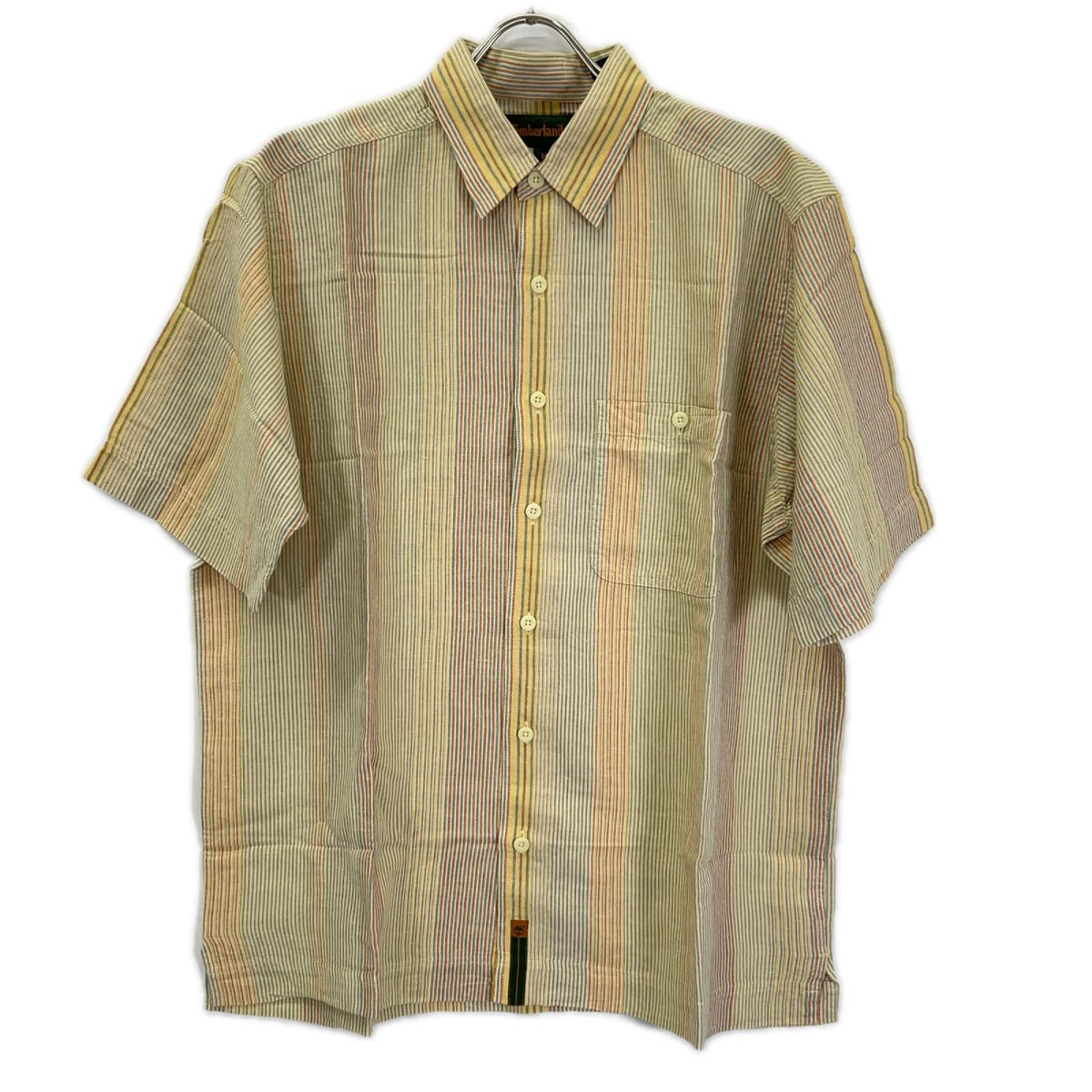 Timberland 43287 Yellow Striped Cotton Linen SS Shirt Size M