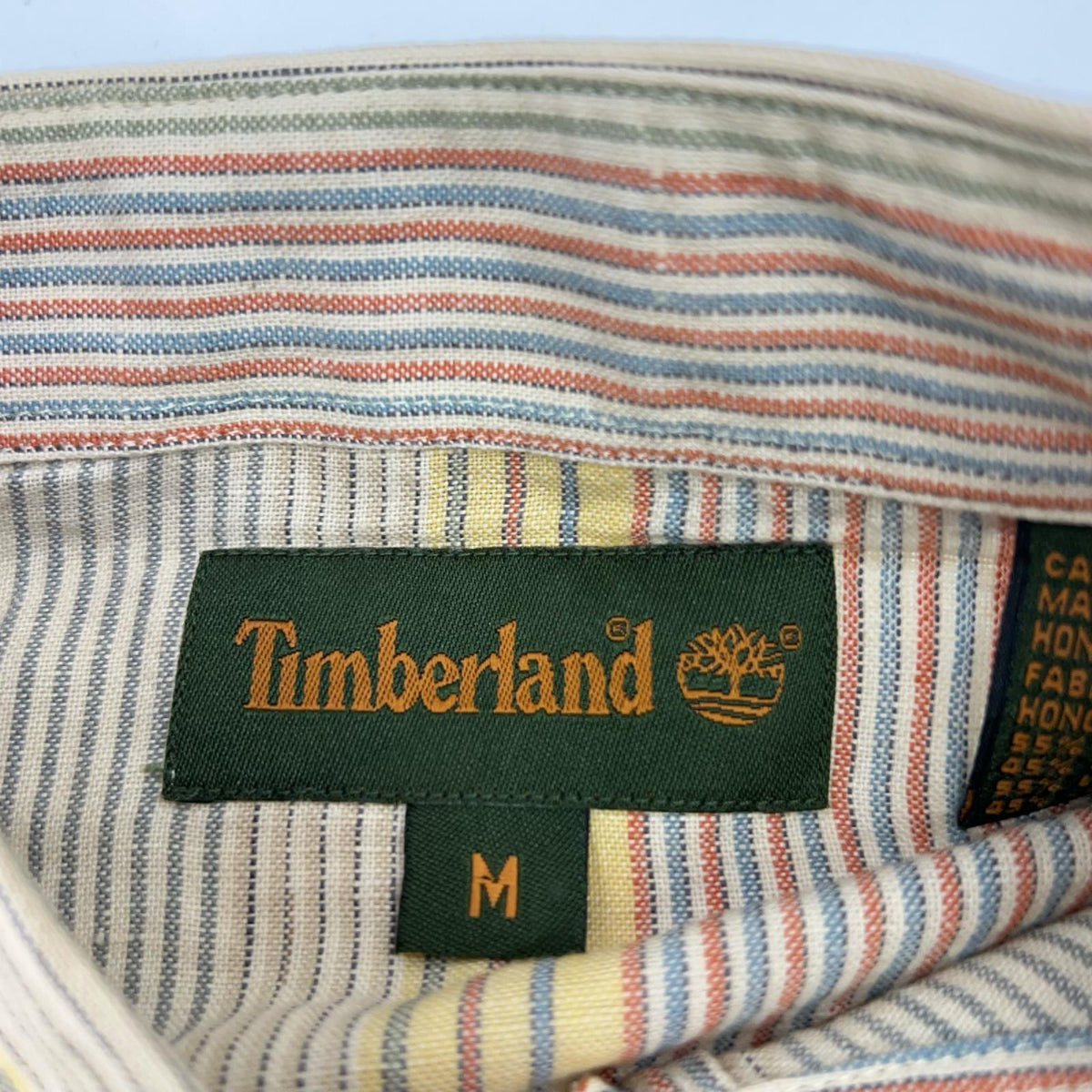 Timberland 43287 Yellow Striped Cotton Linen SS Shirt Size M