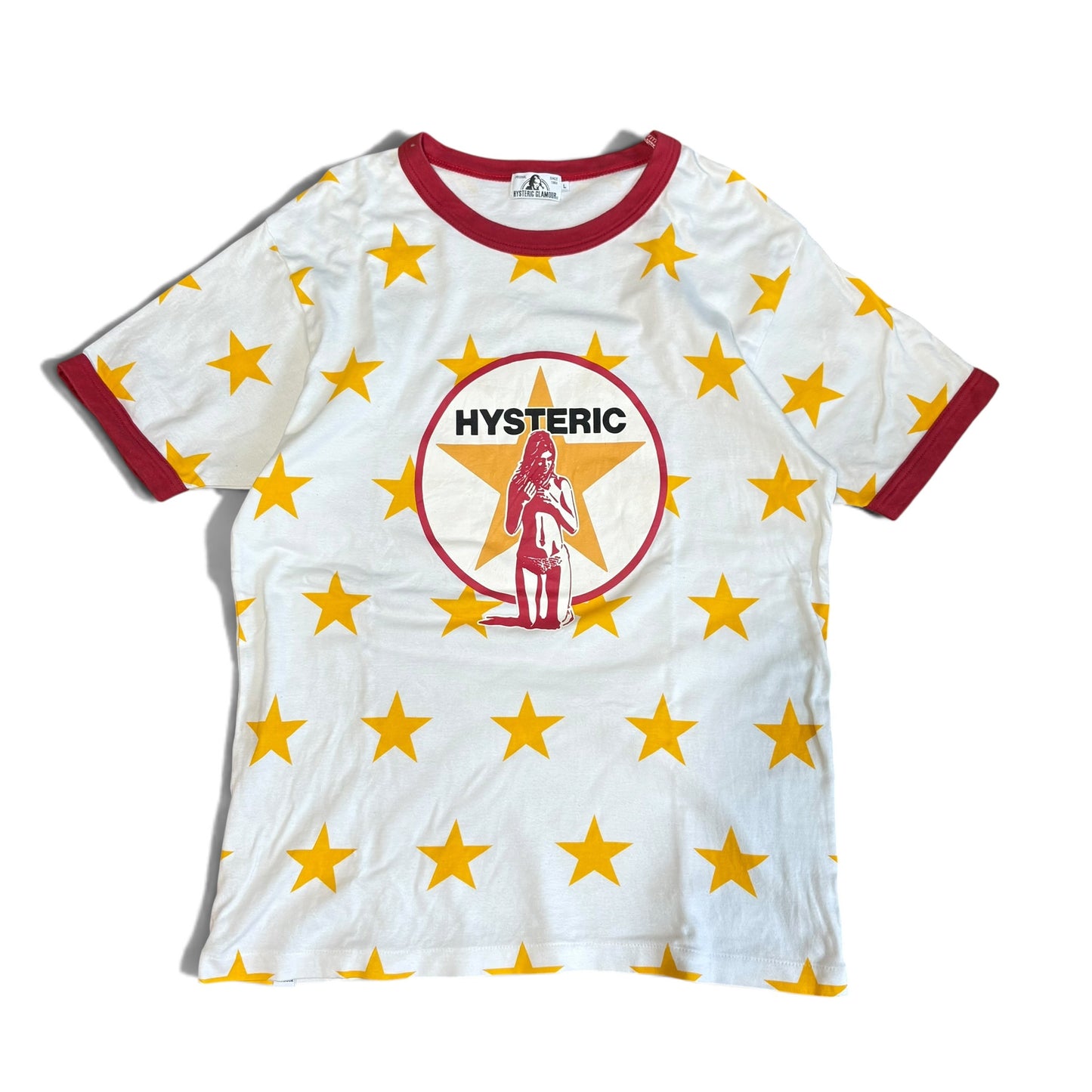Hysteric Glamour Ringer T-Shirt All Over Red Yellow Size L