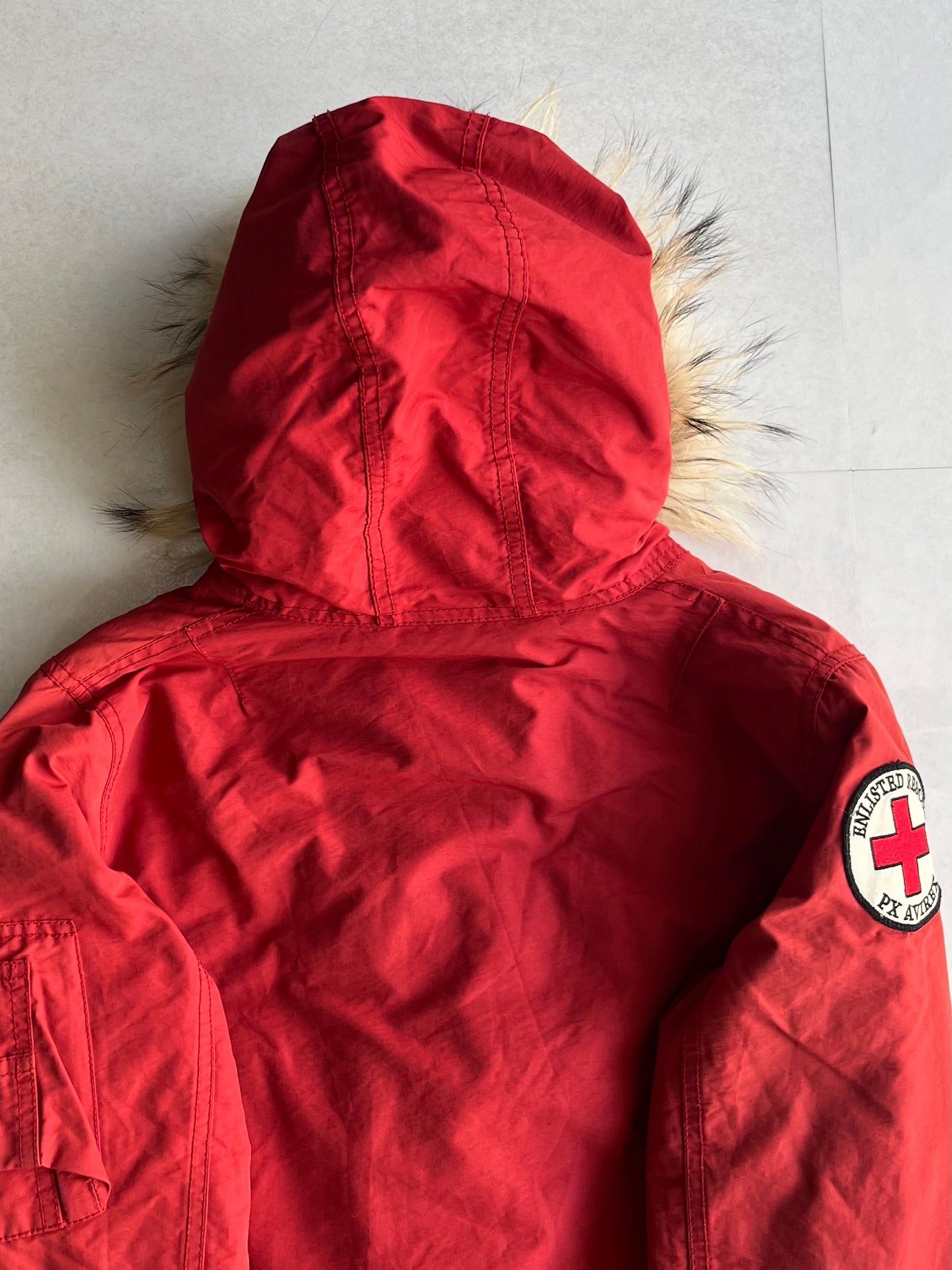 Avirex Red Gimmick Fur Jacket Size M