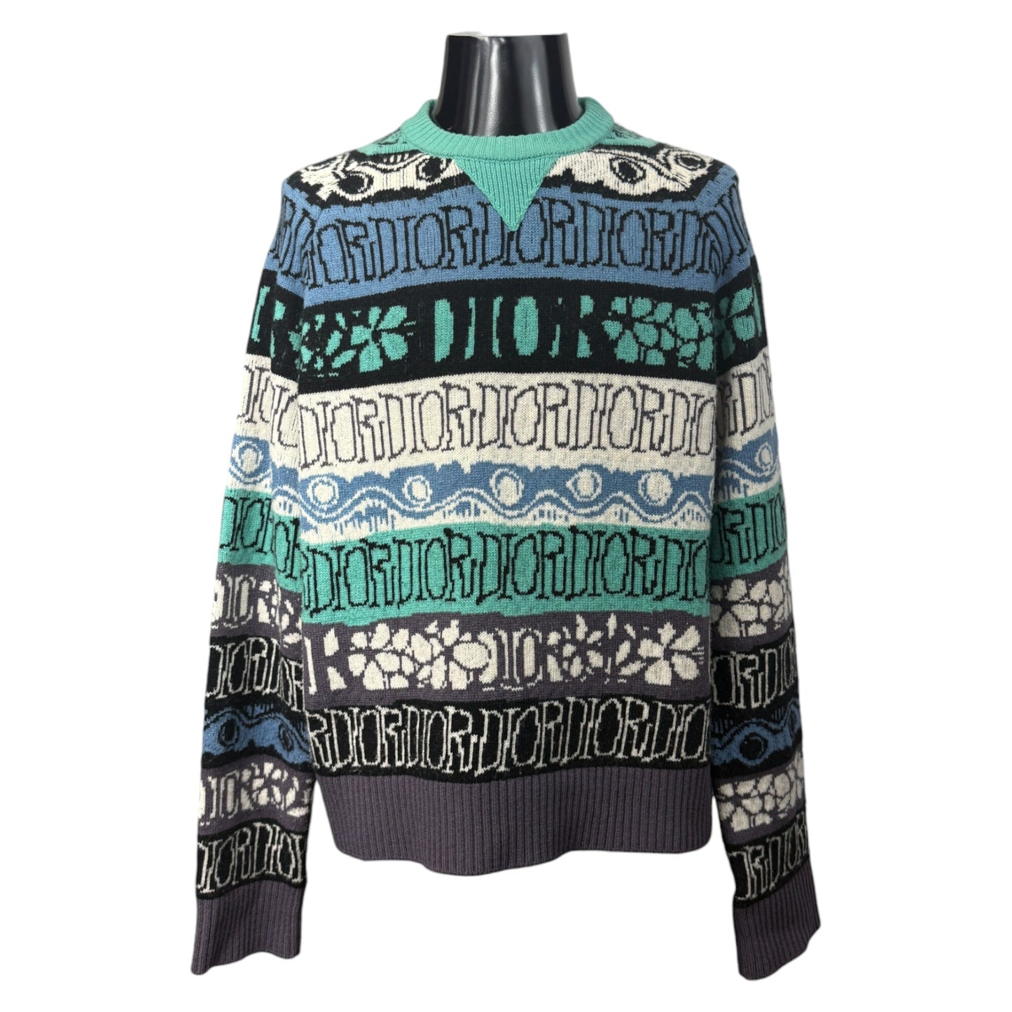 DIOR x SHAWN STUSSY Multicolor Wool Jacquard Sweater Size L