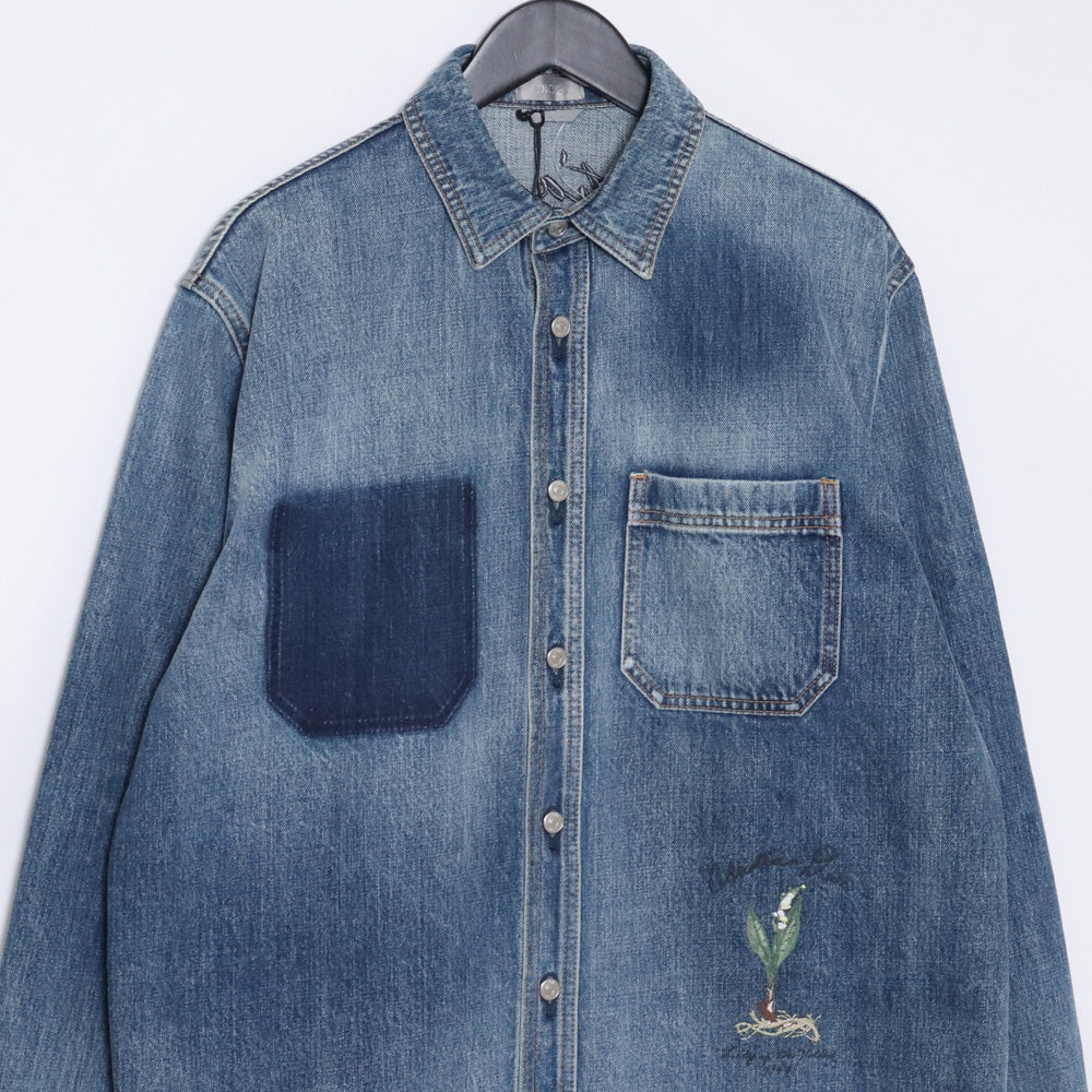 DIOR Classic-Fit Embroidered Denim Shirt Blue Size 40
