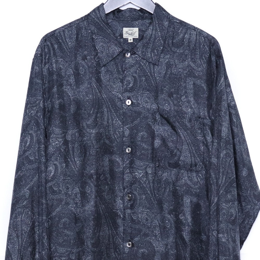 GOLD Paisley Pattern Silk Twill Open Shirt Black Size M