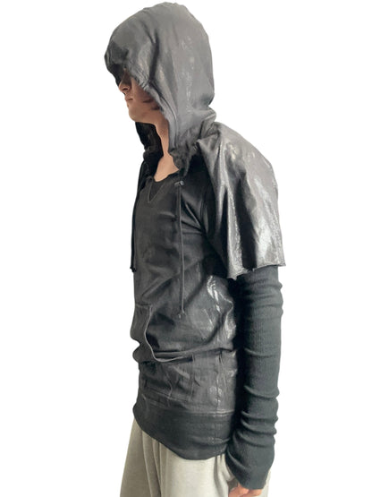 Vintage lgb Wax Coated Layered Gray Hoodie Size S