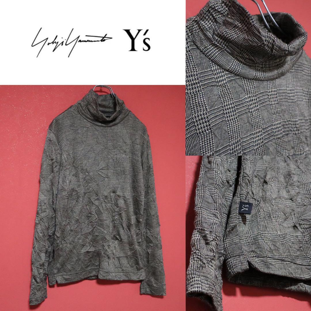 Yohji Yamamoto Glen Check Crinkled Mock Neck Long Sleeve Tee Size 2