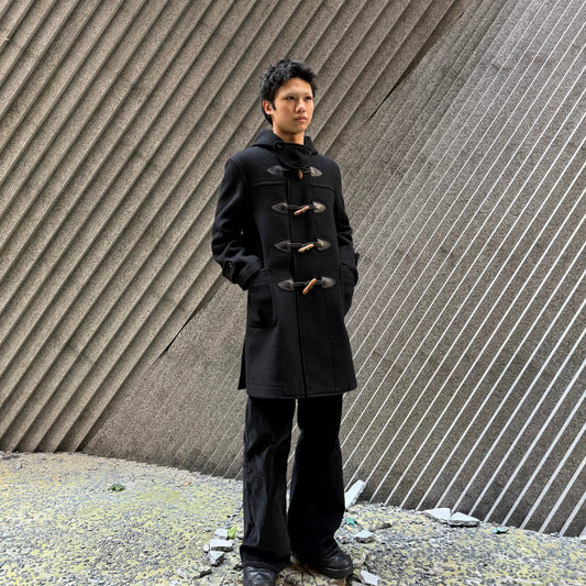 VAN Black Hooded 100% Wool Duffle Coat