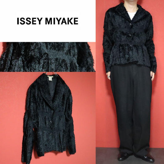 ISSEY MIYAKE 02SS Shaggy Fringe Pleated Jacket Black Size 2