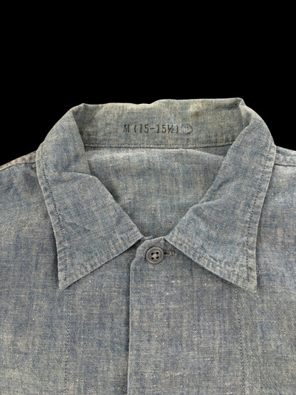 U.S.NAVY 1970s Selvedge Chambray Shirt Size L