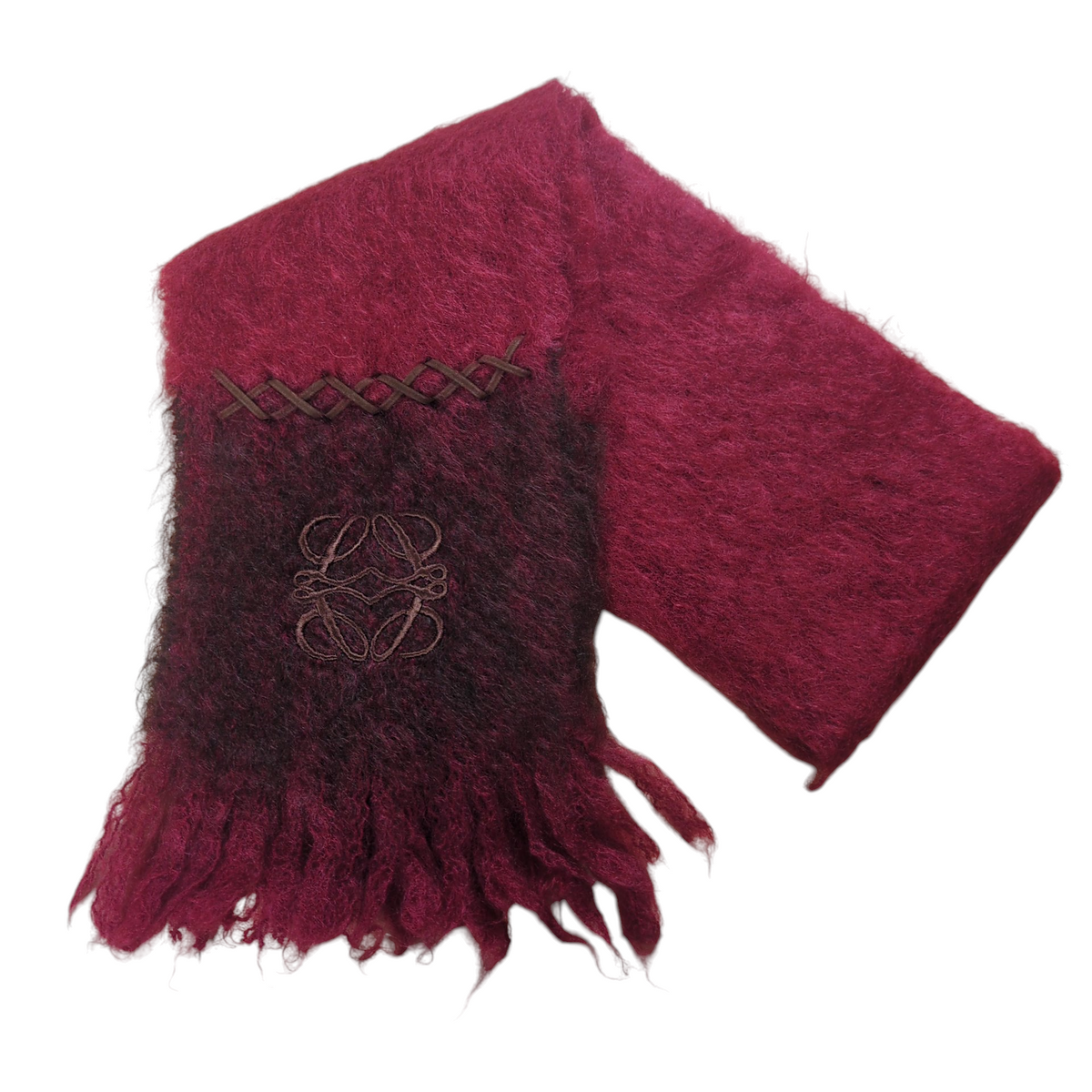 LOEWE Bordeaux Anagram Mohair Fringe Muffler