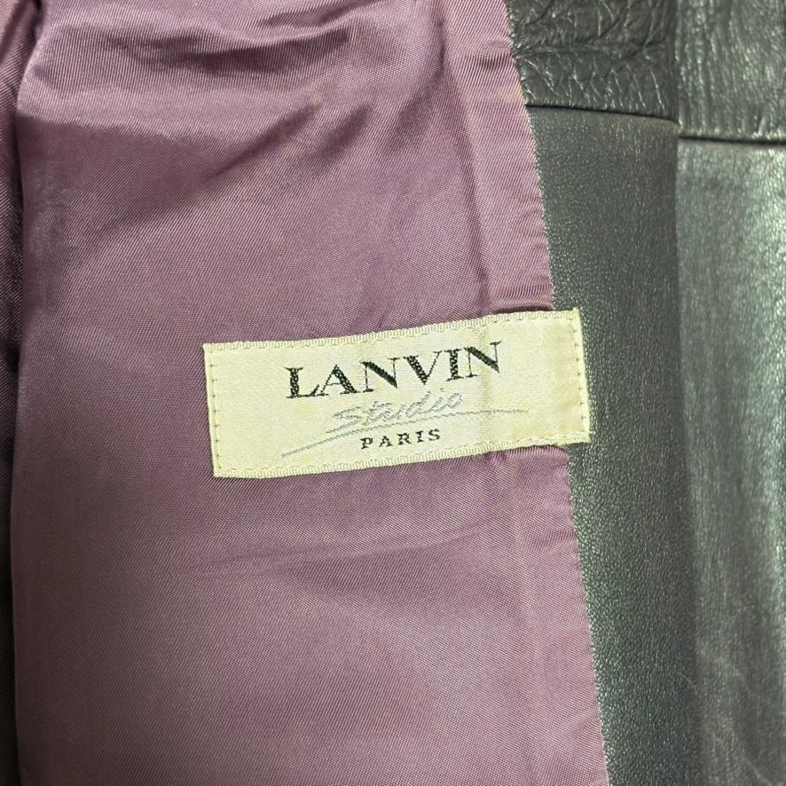 LANVIN Purple Leather Knit Blouson Size 48