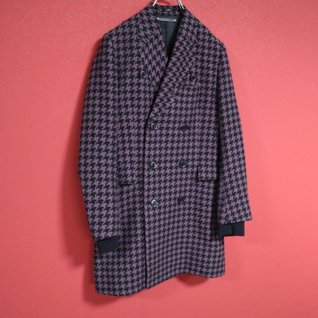 Paul Smith Purple Silk Houndstooth Collarless DB Coat Size M