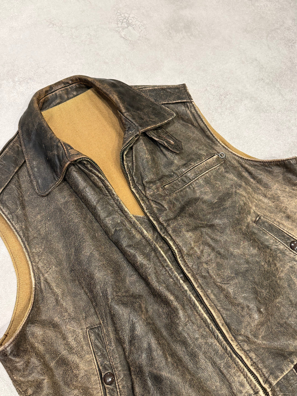 Golden Bear 80s 90s Vintage Leather Vest Brown Size XL