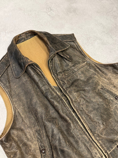 Golden Bear 80s 90s Vintage Leather Vest Brown Size XL