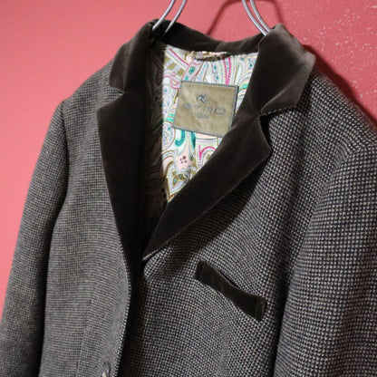 ETRO 90s Italian Houndstooth Velour Trim Jacket Size 44
