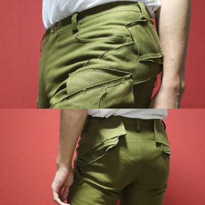 Issey Miyake Green Frayed Tape Zip Hem Skinny Pants Size 2