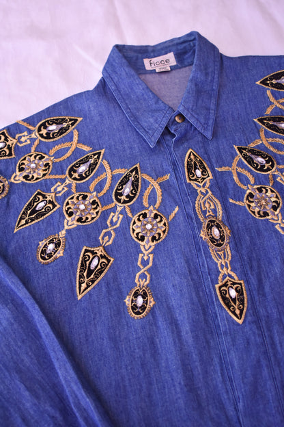 Vintage Ficce uomo Gold Bullion Denim Shirt Size M