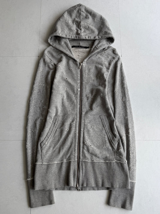 NO ID. BLACK Distressed Ash Zip Hoodie Size 1
