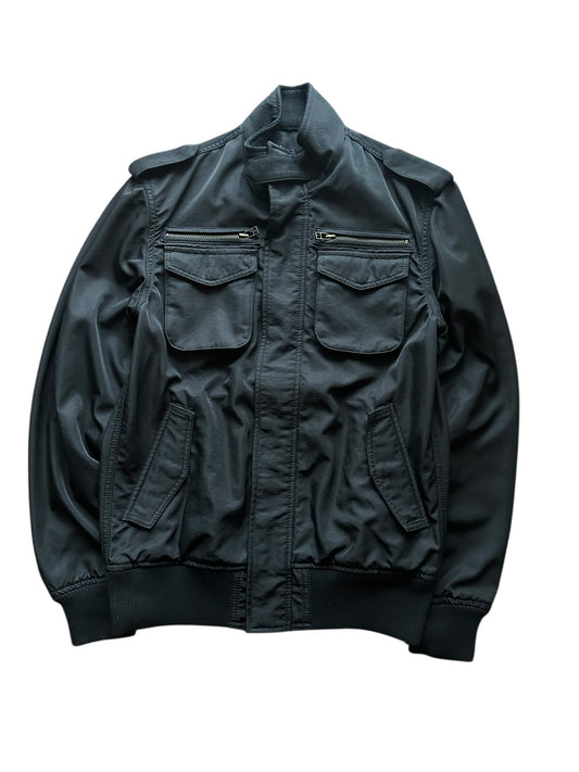 Vintage Black Military Belted Bomber Jacket Size S