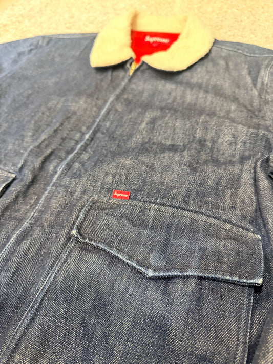 Supreme Shearling Collar Denim Bomber Jacket Size L