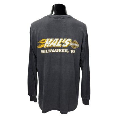 HARLEY DAVIDSON 90s HAL'S Flames Sleeve T-Shirt Size L
