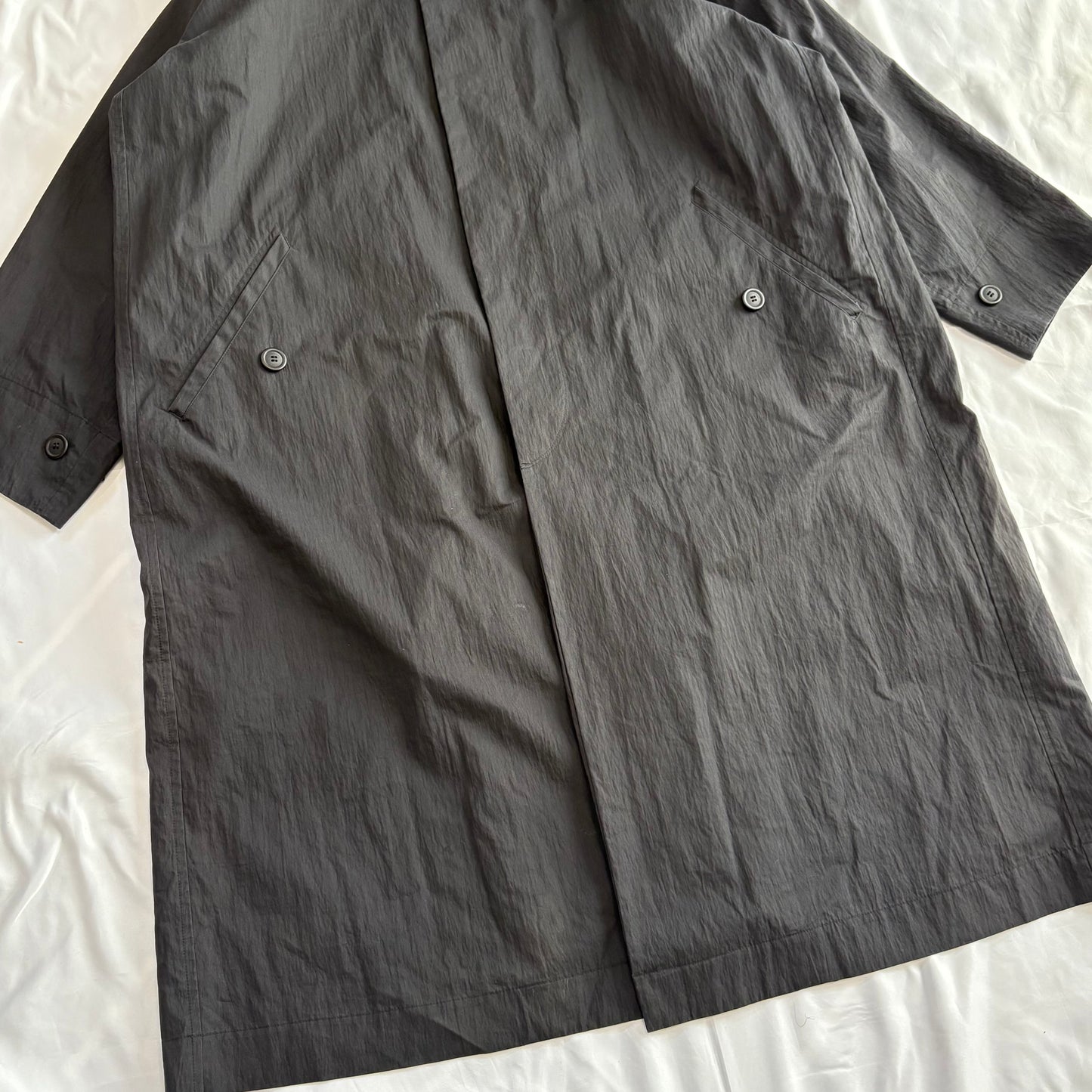 WINDCOAT 90s-00s Black Cotton/Nylon Overcoat Size L