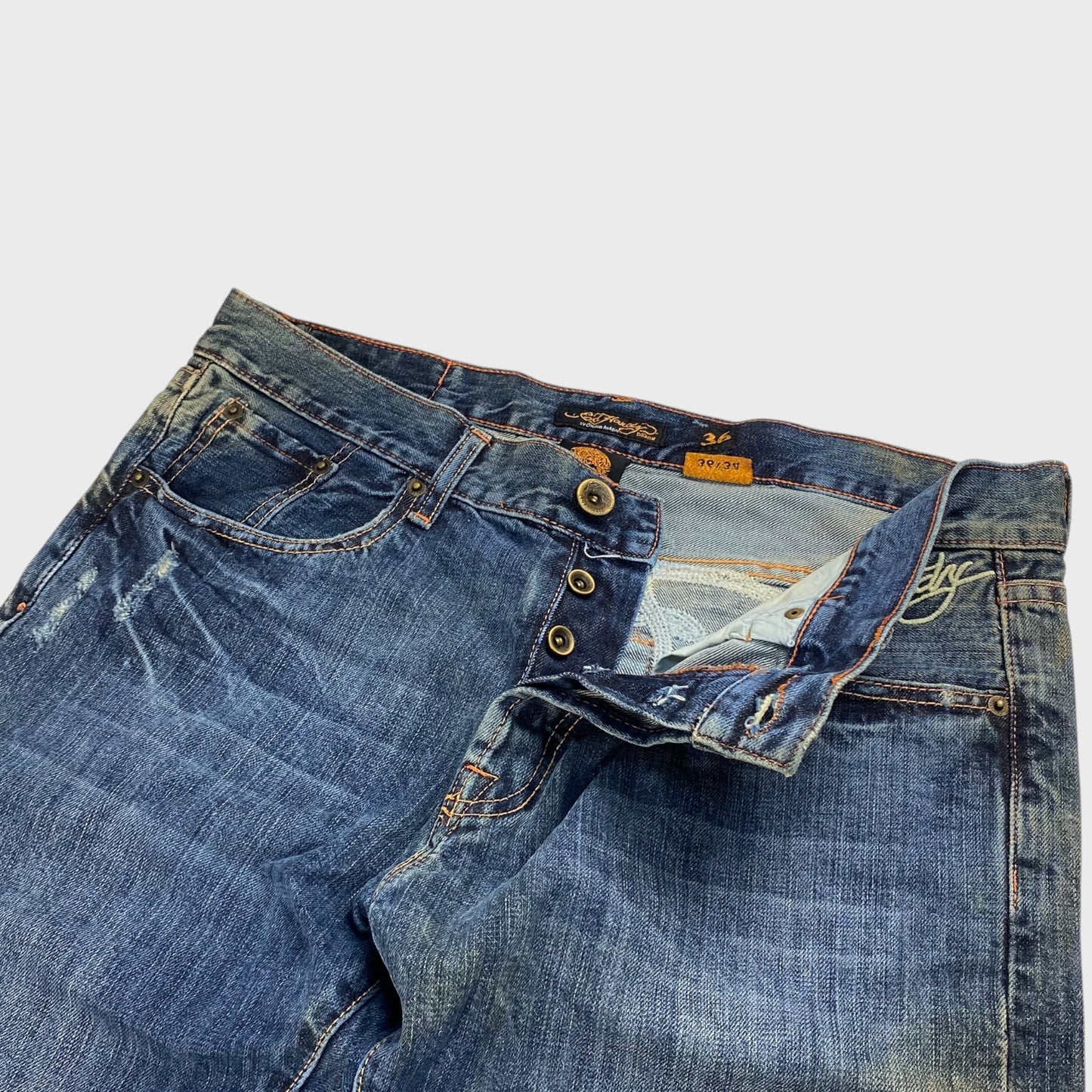 Ed Hardy 00s Y2K Embroidery Denim Pants Size W36×L34