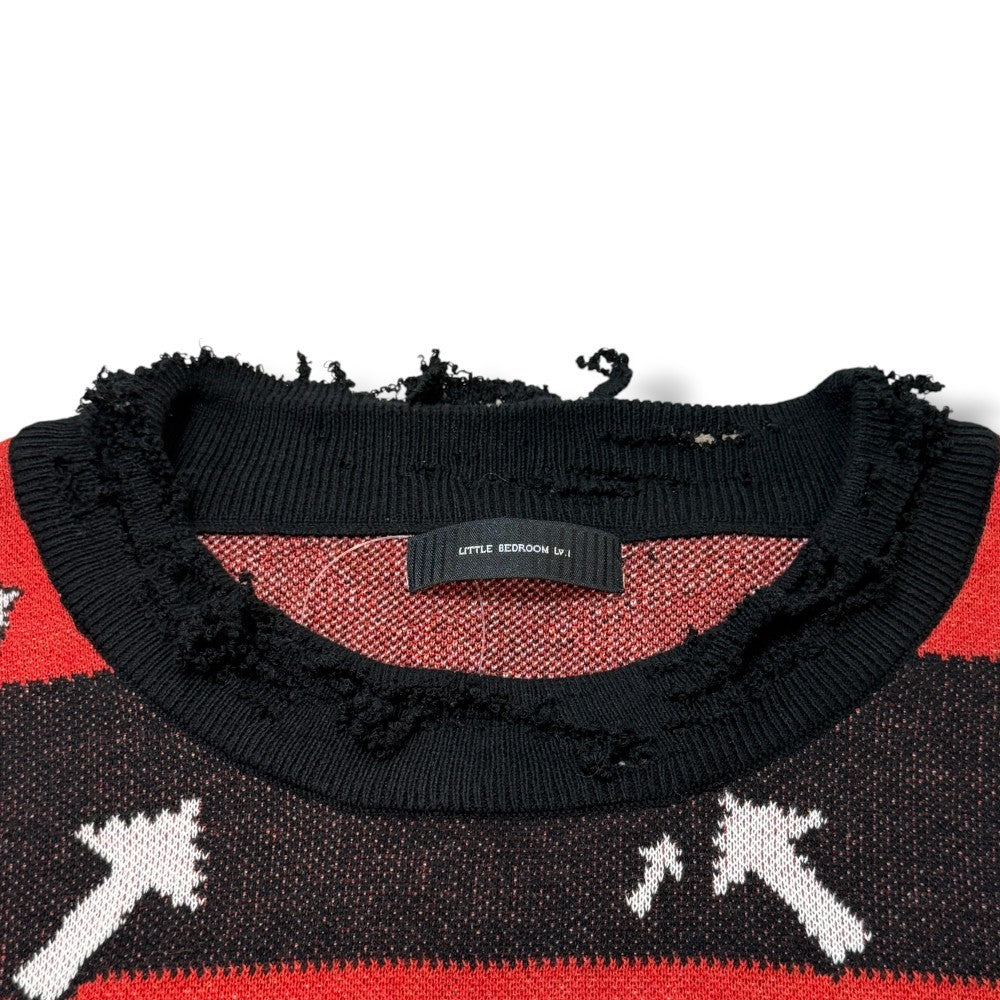 LITTLE BEDROOM Distressed Grunge Knit Sweater Red