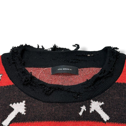 LITTLE BEDROOM Distressed Grunge Knit Sweater Red