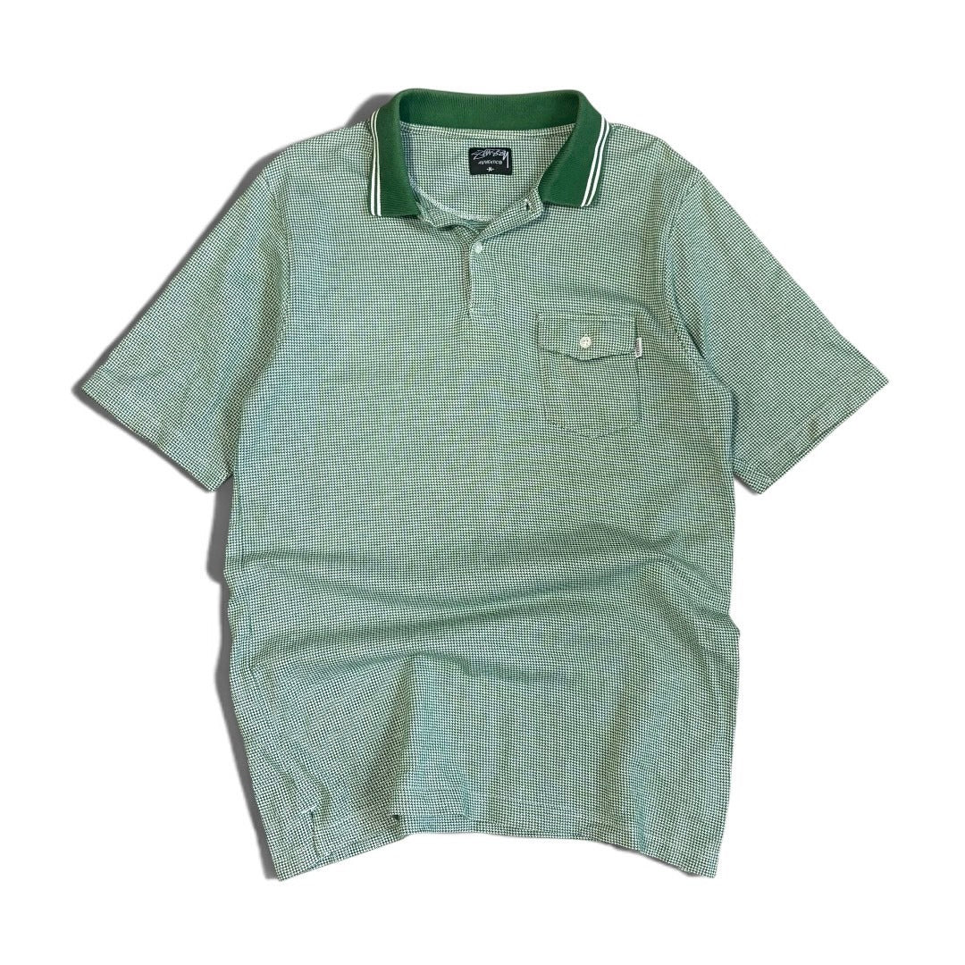 Stussy Green Houndstooth S/S Polo Shirt Size M