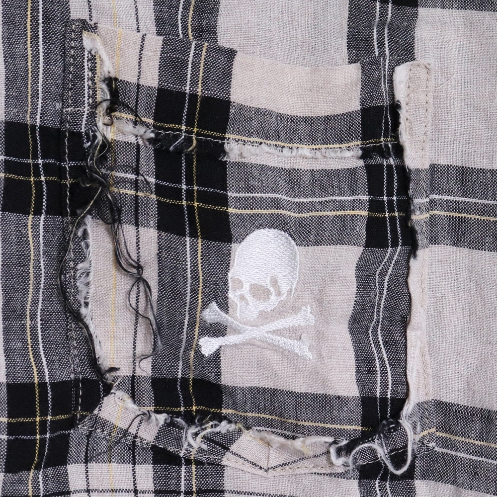 Mastermind Japan Beige Skull Gauze Check Sleeve Shirt Size S