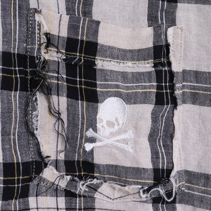 Mastermind Japan Beige Skull Gauze Check Sleeve Shirt Size S