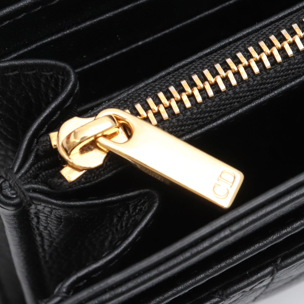 DIOR CARO Cannage Calfskin Long Flap Wallet Black Size F