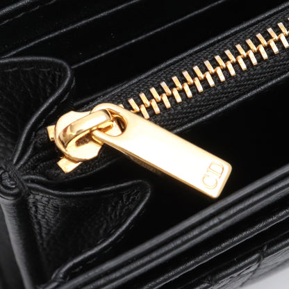 DIOR CARO Cannage Calfskin Long Flap Wallet Black Size F